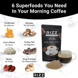 Pack of 3 RIZZ Mushroom Coffee - 33 Servings - 198g - 6 Mushrooms, Boosts Immunity, Improves Energy and Focus