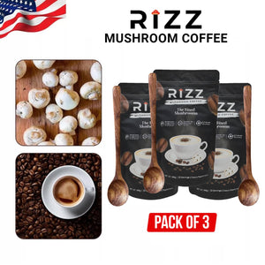 Pack of 3 RIZZ Mushroom Coffee - 33 Servings - 198g - 6 Mushrooms, Boosts Immunity, Improves Energy and Focus